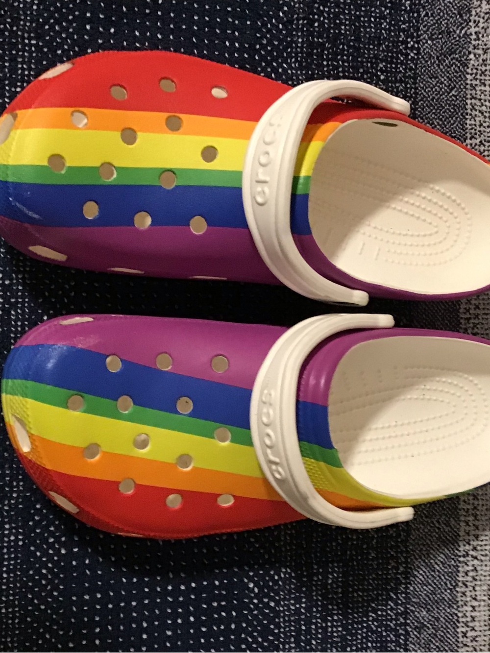 CROCS Kids Rainbow Striped Clogs with White Strap